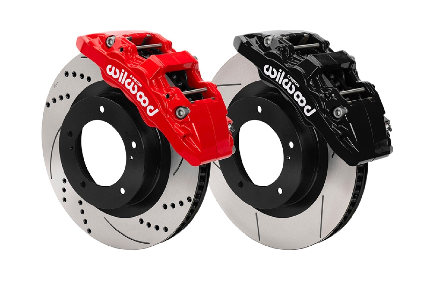Wilwood Aero6-DM six-piston front brake kit for the 2007-2015 Toyota Tundra featuring red and black forged aluminum calipers with upgraded rotors.